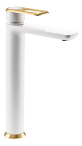 Abode Levarto Tall Basin Mixer - Matt White & Brass