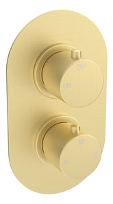 Aube Thermostatic Single Outlet Twin Shower Valve - Brushed Brass