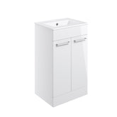 Volga 510mm Floor Standing 2 Door Basin Unit & 1TH Thin Edge Basin - White Gloss