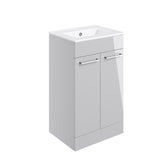 Volga 510mm Floor Standing 2 Door Basin Unit & 1TH Thin Edge Basin - Grey Gloss