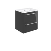 Volga 510mm Wall Hung 2 Drawer Basin Unit & 1TH Thin Edge Basin - Anthracite Gloss