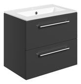 Volga 610mm Wall Hung 2 Drawer Basin Unit & 1TH Thin Edge Basin - Anthracite Gloss