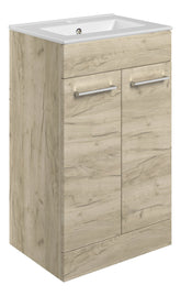 Volga 510mm Floor Standing 2 Door Basin Unit & 1TH Thin Edge Basin - Oak