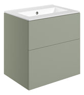 Stour 610mm Wall Hung 2 Drawer Basin Unit & 0TH Basin - Matt Olive Green
