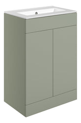 Stour 610mm Floor Standing 2 Door Basin Unit & 0TH Basin - Matt Olive Green
