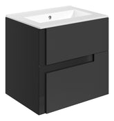 Distinct 615mm Wall Hung 2 Drawer Basin Unit & 0TH White Thin Edge Basin - Matt Black & Glass