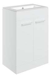 Volga 610mm Floor Standing 2 Door Basin Unit & 0TH Thin Edge Basin - White Gloss