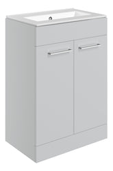 Volga 610mm Floor Standing 2 Door Basin Unit & 0TH Thin Edge Basin - Grey Gloss