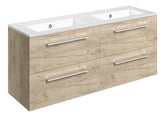 Volga 1210mm Wall Hung 4 Drawer Basin Unit & 2TH Thin Edge Basin - Oak