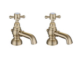 Tain Bath Pillar Taps - Brushed Brass