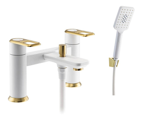 Abode Levarto Deck Mounted Bath Shower Mixer - Matt White & Brass