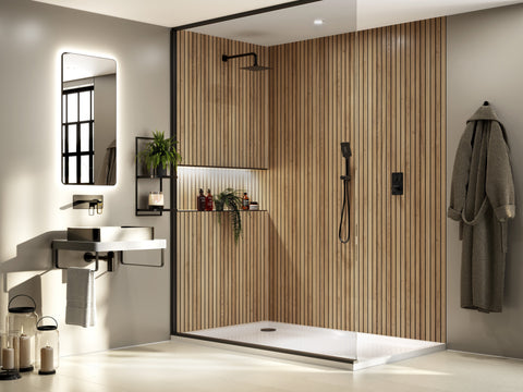 Abode Levarto Wall Mounted Basin/Bath Mixer - Matt Black & Brass