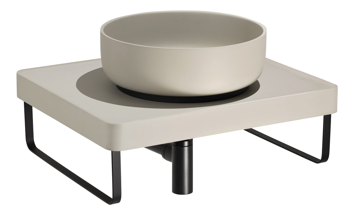 Abode Tableau/Cava Shelf & Round Basin Set - Pebble Grey w/Matt Black Finishes