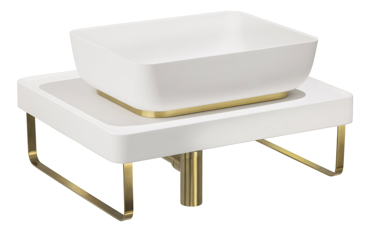 Abode Tableau/Cava Shelf & Tablet Basin Set - Chalk White w/Brushed Brass Finishes