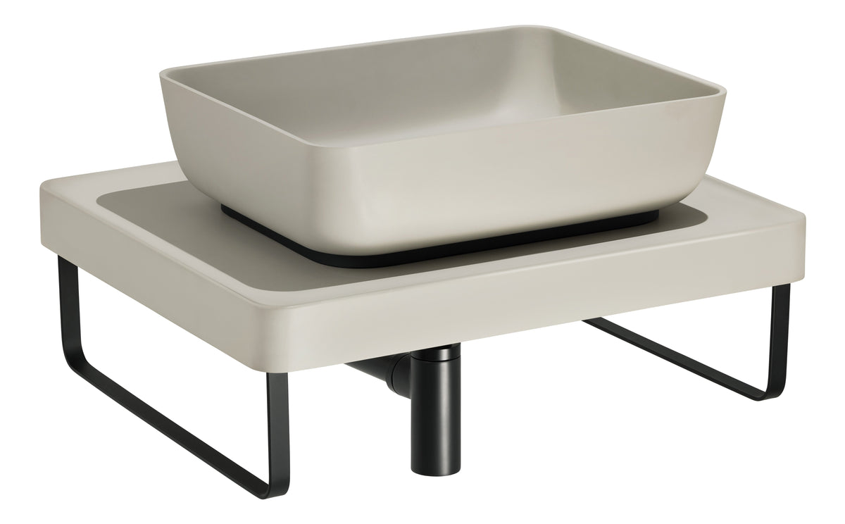 Abode Tableau/Cava Shelf & Tablet Basin Set - Pebble Grey w/Matt Black Finishes
