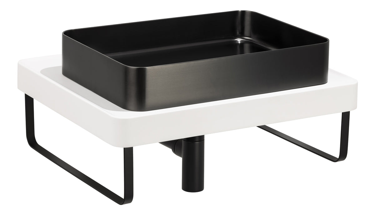 Abode Tableau/Iox Shelf & Tablet Basin Set - Chalk White w/Matt Black Finishes