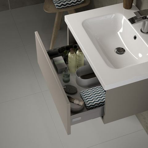 Camel 615mm 1 Drawer Wall Hung Basin Unit Inc. Basin - Matt Latte