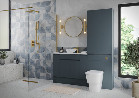 Cauvery 1236mm Slim Basin & WC Unit Pack - Matt Arley Blue (Oak Cab)