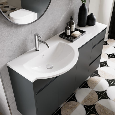 Cauvery 1536mm Standard Basin  WC & 3 Drawer Unit Pack - Matt Graphite Grey (Grey Cab)