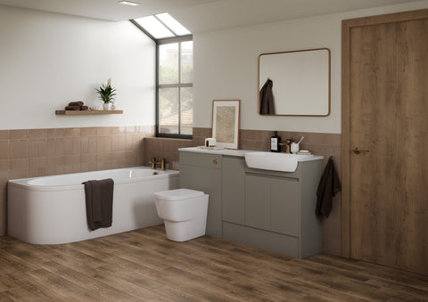 Cauvery 1536mm Standard Basin  WC & 1 Door Unit Pack - Matt Stone (Grey Cab)