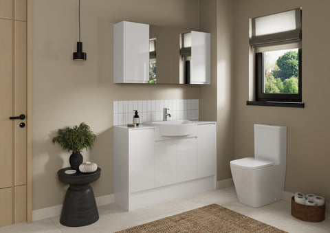 Cauvery 1236mm Slim Basin & WC Unit Pack - White Gloss (Grey Cab)