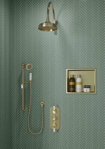 Berrys Concentric Single Outlet Shower Valve & Overhead Kit Pack 2 - Brushed Brass