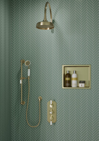 610x305mm Bathroom Niche - Brushed Brass