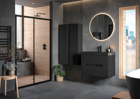Distinct 350mm Wall Hung 1 Door Tall Unit - Matt Black & Glass