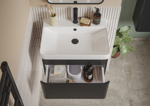 Cosie 500mm Wall Hung 1 Drawer Basin Unit & Basin - Matt Black