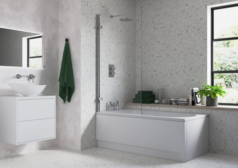 850x1500mm Hinged Straight Bath Screen (6mm) - Chrome