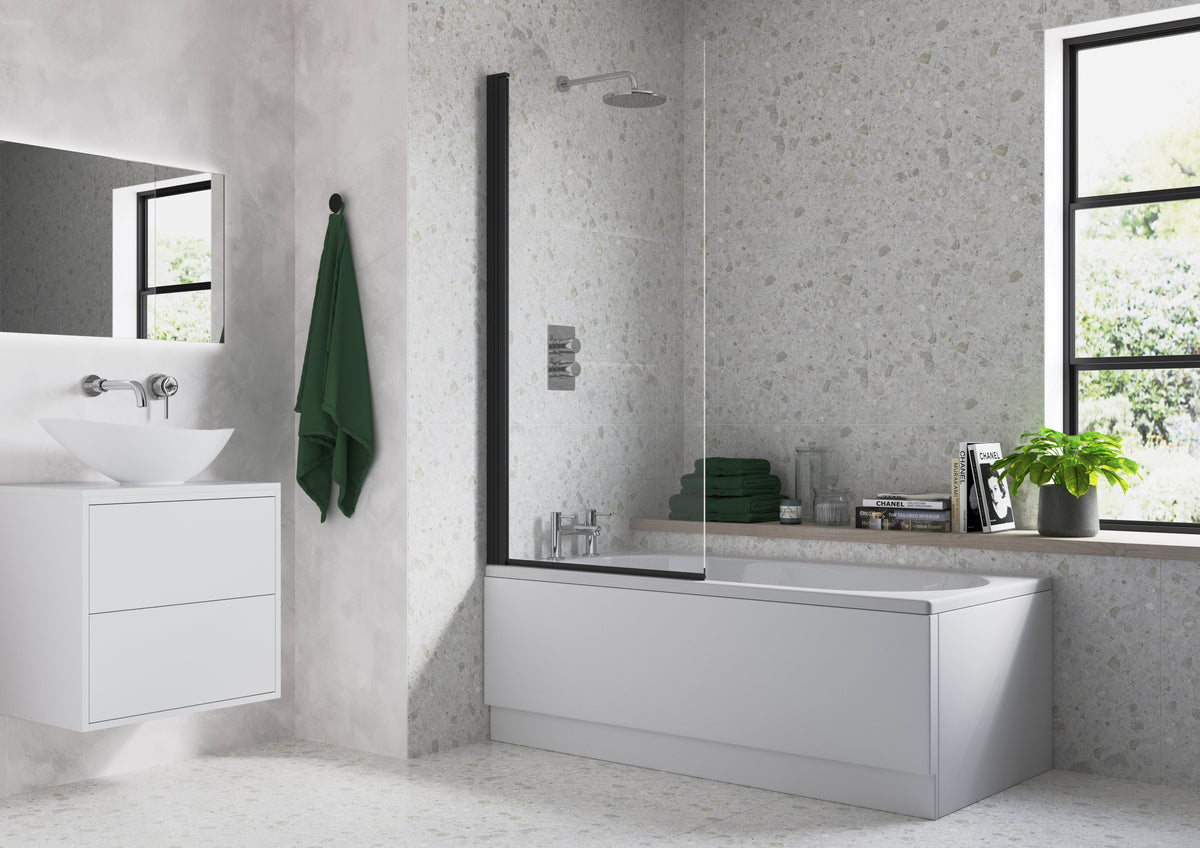 800x1400mm Square Bath Screen (6mm) - Black