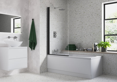 800x1400mm Square Bath Screen (6mm) - Black