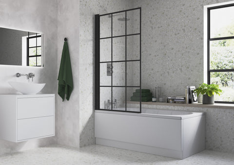 800x1500mm Single Straight Bath Screen (6mm) - Black Framed