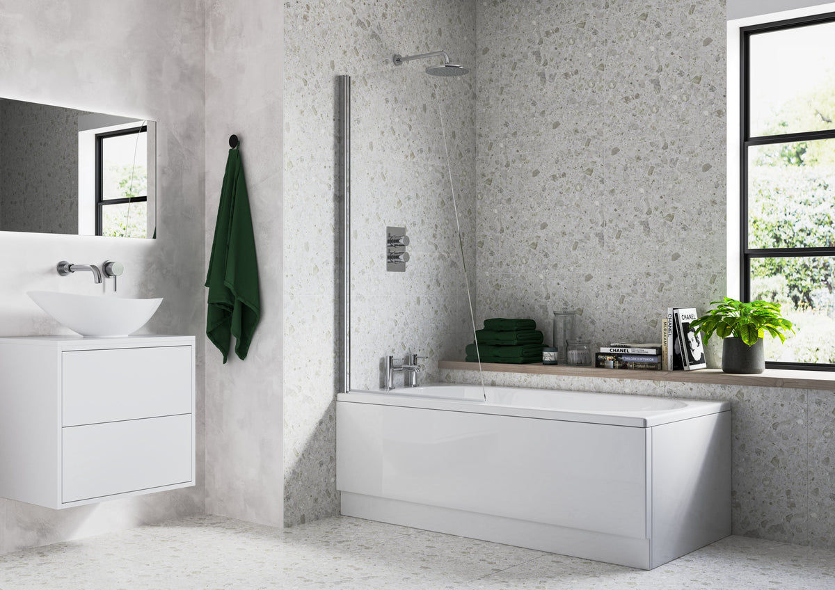 800x1400mm Sail Bath Screen (6mm) - Chrome