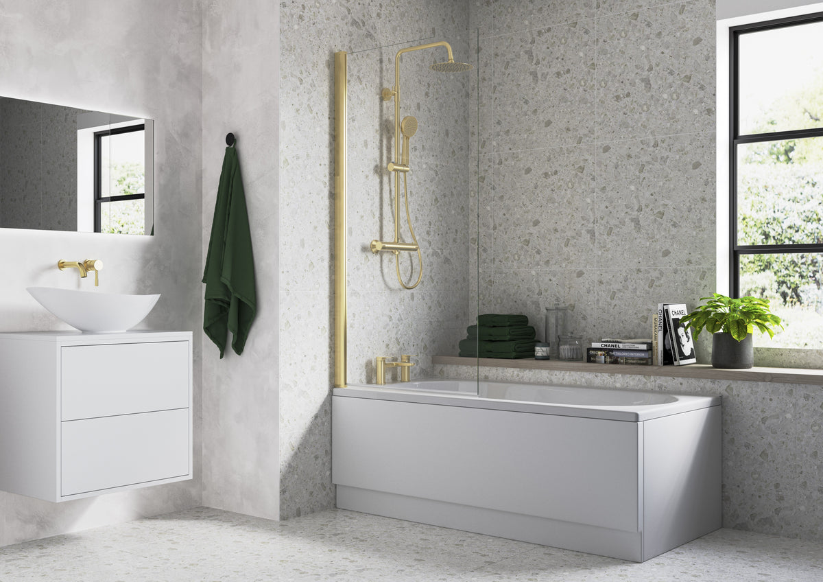 800x1500mm Single Straight Bath Screen (6mm) - Brushed Brass