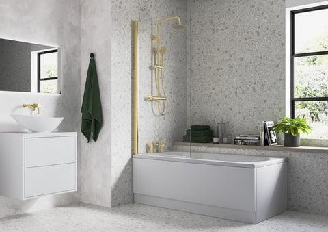 800x1500mm Single Straight Bath Screen (6mm) - Brushed Brass