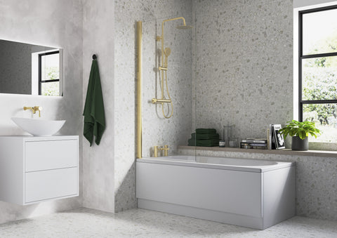 800x1400mm Square Bath Screen (6mm) - Brushed Brass