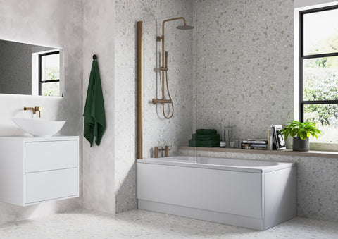 800x1500mm Single Straight Bath Screen (6mm) - Brushed Bronze