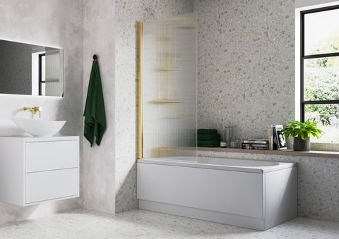 Fluted 800x1500mm Single Straight Bath Screen (5mm) - Brushed Brass