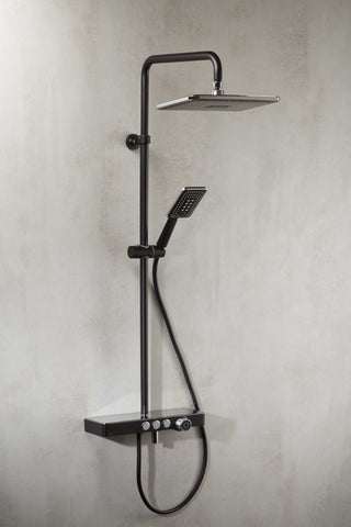 Vema Thermostatic Shower Column w/Fixed Head  Riser  Shelf & Foot Wash - Black