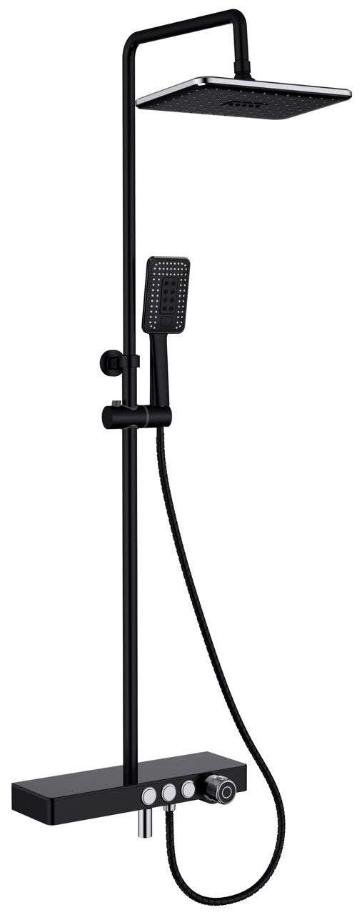 Vema Thermostatic Shower Column w/Fixed Head  Riser  Shelf & Foot Wash - Black