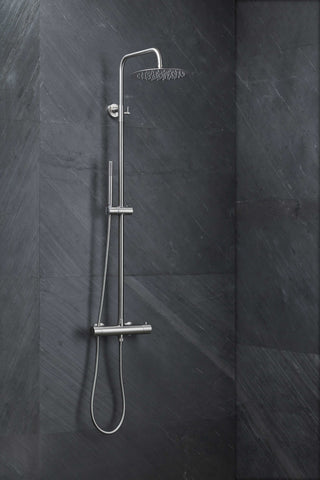 Vema Thermostatic Round Bar Valve w/Fixed Head & Riser - Chrome