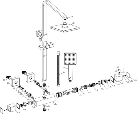 Aray Cool-Touch Thermostatic Mixer Shower w/Riser & Overhead Kit - Chrome