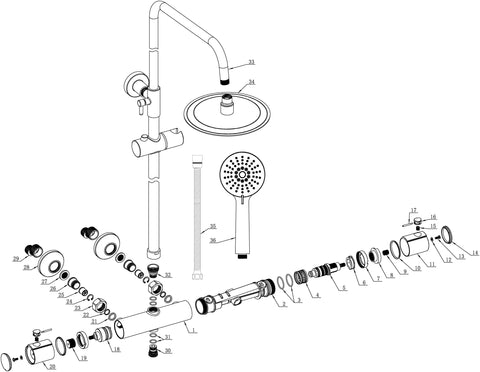 Teithil Cool-Touch Thermostatic Mixer Shower w/Riser & Overhead Kit - Chrome