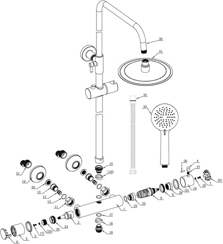 Round Thermostatic Bar Mixer w/Riser Kit - Chrome