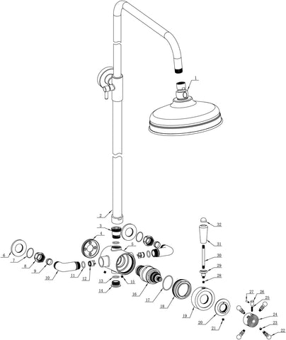 Berrys Concentric Single Outlet Shower Valve & Overhead Kit Pack 2 - Brushed Brass