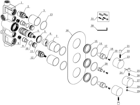 Aube Thermostatic Two Outlet Triple Shower Valve - Brushed Brass