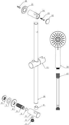 Aube Round Riser Rail Kit w/Elbow & 3 Mode Handset - Chrome