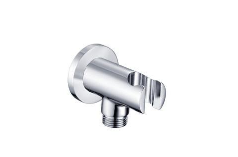 Aube Round Handset Wall Bracket with Wall Outlet - Chrome