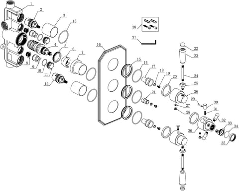 Berrys Traditional Lever Thermostatic Two Outlet Shower Valve - Brushed Brass